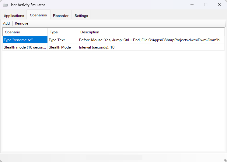 Applications Setup Screen